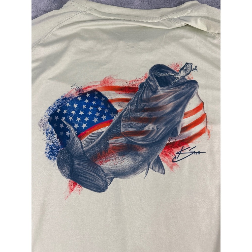 Huk Fishing Shirt Mens XXXL Long Sleeve Bass American Flag Graphic Sage Green